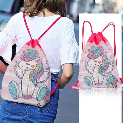 DIY Diamond Painting Drawstring Bag Cute Animals Mosaic Oxford Cloth Backpack Special Shaped Drill Kit Embroidery Craft Gift