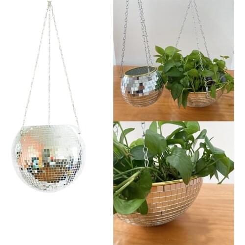 Disco Ball Planter Globe Shape Hanging Vase Flower Basket Planter Pots Rope Hanging Wall Home Dec Vase Container Room Decoration
