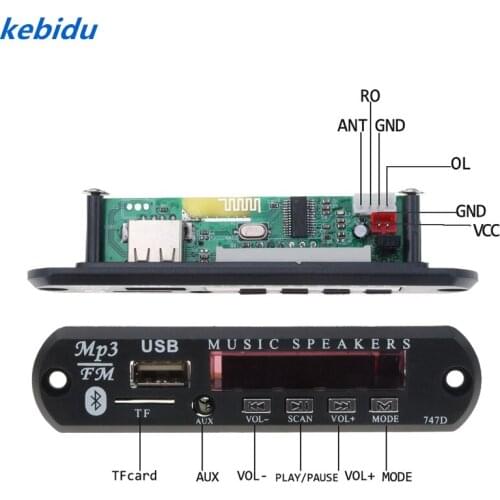 Kebidu New MP3 WMA Wireless Decoder Bluetooth Audio Module Board USB TF FM Aux Radio for 5V-12V for Car Build Speaker MP3 Player
