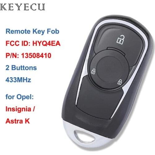 Keyecu Remote Car Key Fob 2 Buttons 433Mhz for Opel Insignia Astra K 2016 2017 2018 2019 2020 FCC ID: HYQ4EA P/N: 13508410