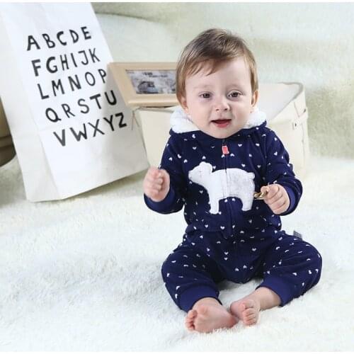 Fall baby clothes Infants boys jumpsuit fleece rompers hooded warm clothes baby costumes overalls toddler baby girls romper