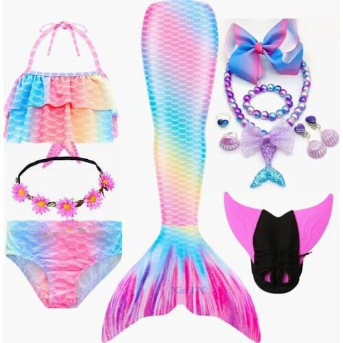 Swimming Mermaid Tail with Fins Tops Bikini suit Girls Monofin Swimmable Halloween Costumes Cosplay Add Monofin Fin