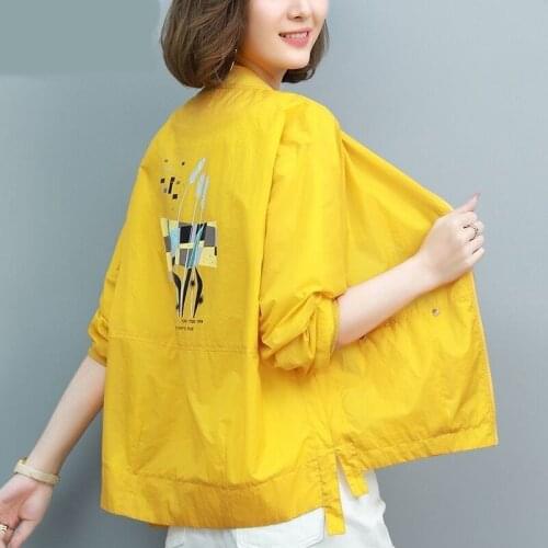 Summer Women Sun Protection Clothing 2021Fashion Casual Printing Jacket Thin Windbreaker Coat Female Loose Top 100KG Can Be Worn