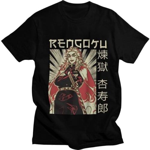 Male Kyojuro Rengoku Kimetsu No Yaiba Men T-Shirt Funny Retro Demon Slayer Tshirt Short Sleeve Cool T Shirt Cotton Tee Clothing