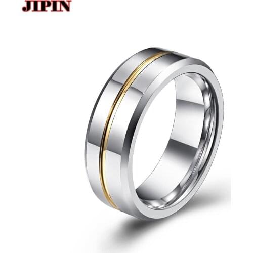 8mm Ring for Men Groove Gold Tungsten Steel anti-scratch Wedding Bands Trendy Fraternal Rings Casual Male Jewelry Gift B01158