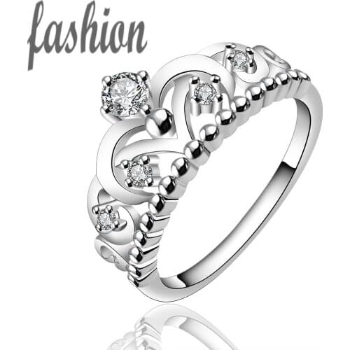 NEW Fashion!!Wholesale silver plated Ring,Fashion Jewelry engagement Finger Ring For Lady Crown molding Inlaid Crystal