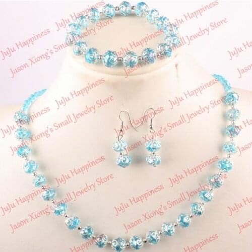 One set Handmade Aqua AB Crystal Glass Beads Jewelry Set Necklace,Earring and Bracelet 281