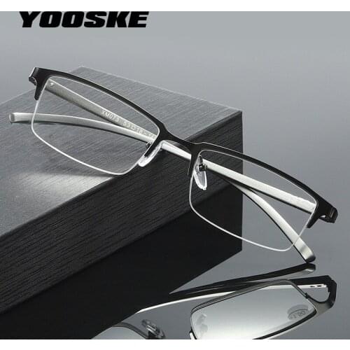 YOOSKE Aluminum Magnesium Glasses Frames Men Business Blue Film Eyeglasses Half Frame Optical Computer Spectacles