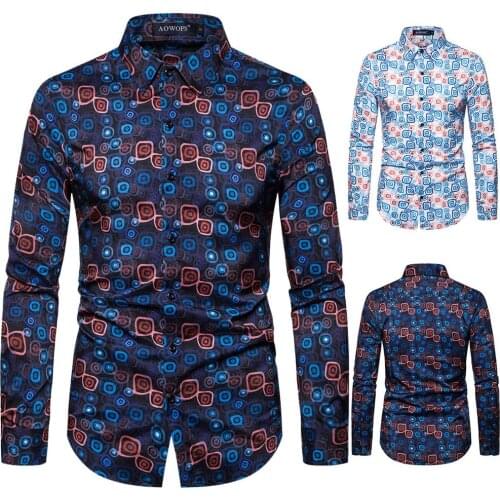 Fashion Geometric Print Casual Shirt Men 2019 Brand Slim Fit Long Sleeve Mens Dress Shirts Streetwear Men Shirt Camisa Masculina
