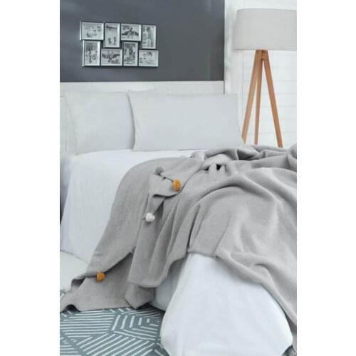 150x200 Single Pompom Pique Blanket Gray