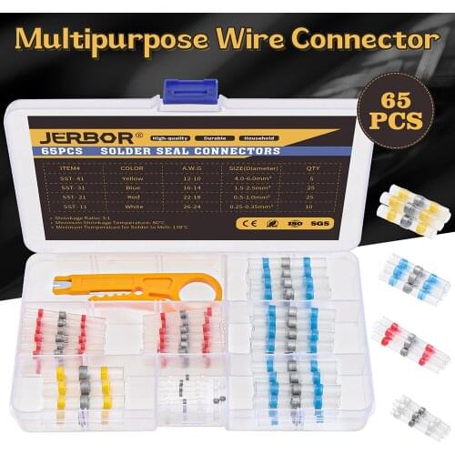 Jerbor 65pcs Heat Shrink Cable Sleeves Solder Seal Wire Joint Connectors Insulated Marine Waterproof Solder Auto Boat Truck