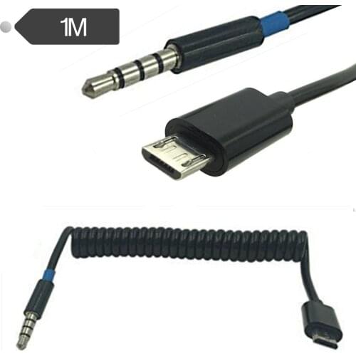 Extendable spring cable Audio cable microUSB to 3.5mm TRRS Male ,suitable for Android phone and car AUX connection