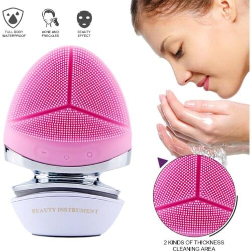 Ultrasonic Silicone Electric Facial Cleansing Brush Wrinkle Remove Heating Massager For Face Rechargeable Skin Care Face Cleaner
