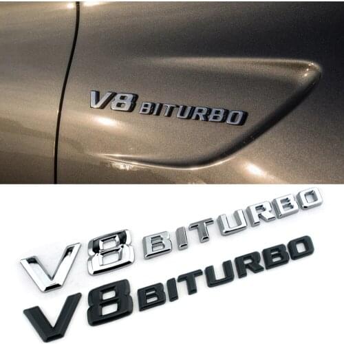 V8 BITURBO Letter Logo For BMW Audi Maserati Mercedes Benz AMG S63 GT C63 C E S Class 4Matic Fender Side Sticker 3D Accessories
