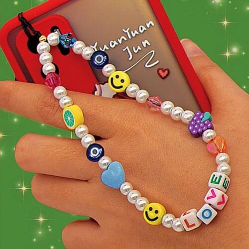 Vintage DIY Evil Eyes Letter Smiley Phone Chain Charms Colorful Harajuku Cool 90s Aesthetic Fruit Flower Keychains Accessories