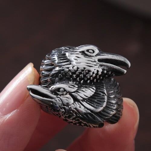 Vintage Viking Odin Crow Ring Men Nordic Mythology Two Winding Crow Stainless Steel Biker Men Odin Raven Ring Jewelry Gift