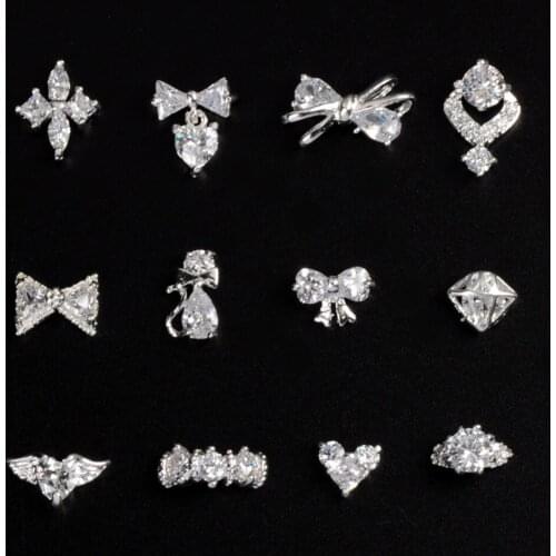 Top Quality Glitter Rhinestone Luxurious 3d Alloy Nail Sticker Decoration DIY Charm Cubic Zirconia Nail Jewelry Accessories F194