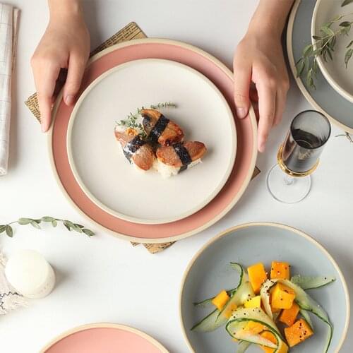 Japanese Style Round Pure Color Matte Ceramic Food Plate Non-slip Plate For Microwave Dishwasher Kitchen Tableware 8 10 Inch
