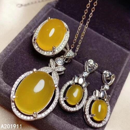 KJJEAXCMY fine jewelry 925 sterling silver inlaid Natural yellow Carnelian pendant ring earring womens suit support test trendy