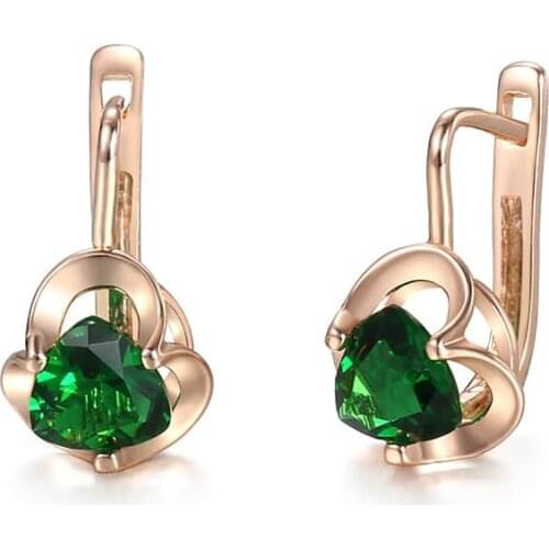 585 Rose Gold Fashion Jewelry Green Yellow Blue Stone Drop Earring For Women Girl Flower Hollow Unusual Earrings GE256