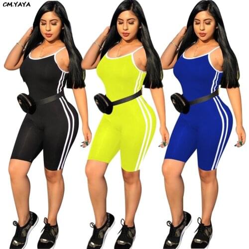 2019 Summer women spaghetti strap sleeveless striped splicing skinny knee length playsuit sporty casual jumpsuit romper p8293