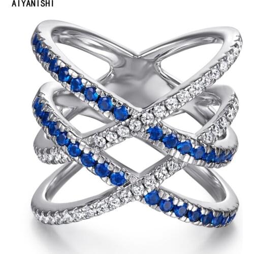 AIYANISHI 925 Sterling Silver Band Ring for Women Wedding Jewelry Blue Multilayer Stackable Engagement Modern Band Rings Anillos
