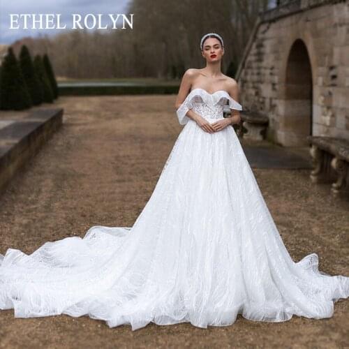 ETHEL ROLYN A-Line Wedding Dress 2021 Shining Sweetheart Backless Beading Appliques Flowers Bride Cap Sleeve Beach Bridal Gown