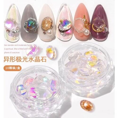 10pcs/box Crystal AB Nail Art Decorations Aurora Irregular Pixie Stones Jewelry 3D Shiny Rhinestones Japanese Nails Accessories