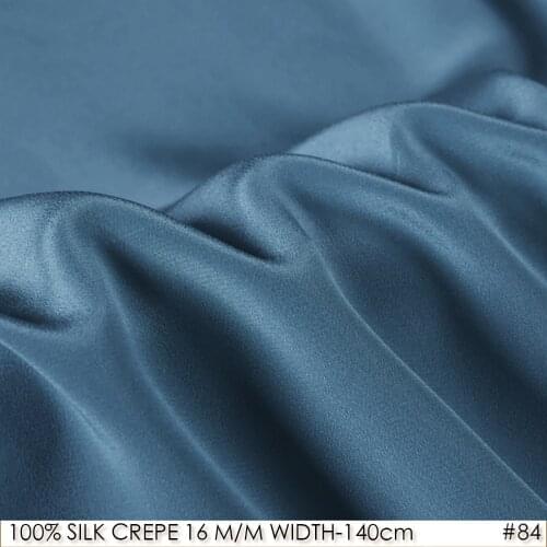 100% SILK CREPE DE CHINE 140cm width 16momme Natural Silk Pure New Desigual Deep Gray Blue NO 84