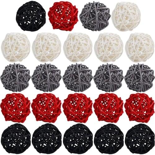 2 Inch Rattan Balls Decorative for Home Decor DIY Filler Ornament Wedding Table Decoration(Black, Grey, Red, White)
