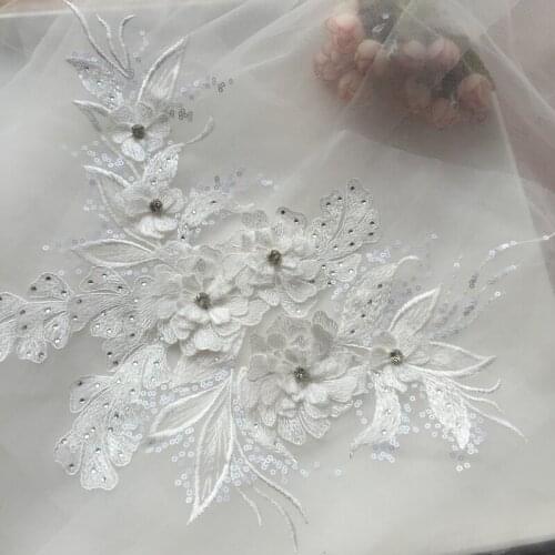3D Beads Patches Sequines Lace-Applique For Wedding Dress Decoration VS113025