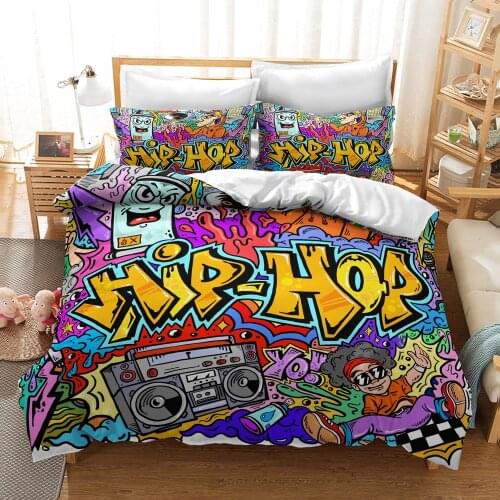 3D-Print Hip-Hop Cartoon Comforter-Bedding-Set Queen-Twin-Single Duvet-Cover-Set Pillowcase Home-Textile Luxury Fashion Cool