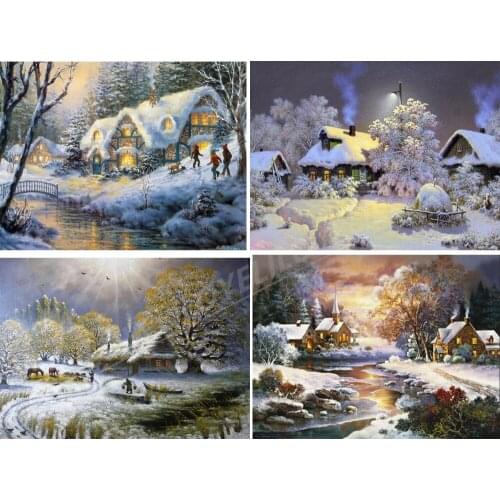5D DIY Diamond Painting Christmas "Snow house landscape" Full Square/Round Diamond Embroidery Sale mosaic home decoration FG1536
