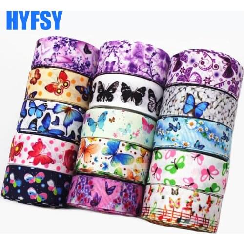 7/8 22mm 1 '25 mm 10 yards blue butterfly series hair bow diy material bags shoulder party decoration cartoon grosgrain Ribbon