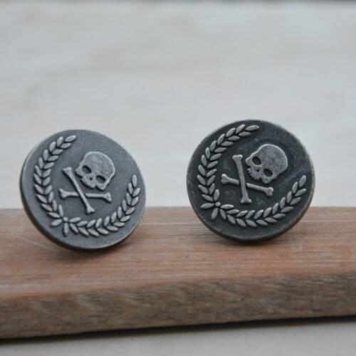 Free shipping 25pcs/lot Cowboy pin buckle skull button fixed waistband button metal button ancient silver grey 20mm