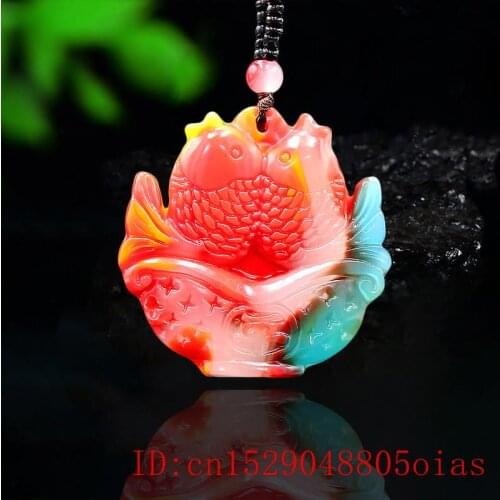 Colour Jade Carp Pendant Necklace Women Fish Natural Jewelry Carved Amulet Jadeite Gifts Chinese Charm Fashion