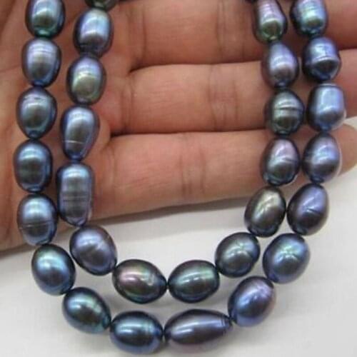 LONG AAA 9-10MM TAHITIAN BLACK PEARL NECKLACE 32 "14k Gold Clasp