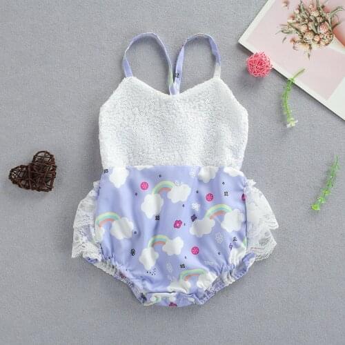 Infant Baby Boys Girl Suspender Romper Backless Rainbow Print Sequin Lace Triangle Playsuit Newborn Lovely Casual Outfits