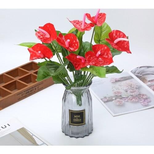 Artificial Anthurium Andraeanum,Green Potted Anthurium, Indoor Green Plant Balcony, Office Desktop Simulation Flower Bonsai