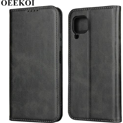 OEEKOI Calf Stripe Magnetic Snap Wallet Leather Case for Huawei Nova 6 SE