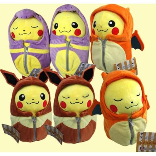 20cm Cute Pikachu Sleeping Bag Cos Charizard Ekans Eevee Plush stuffed Toys
