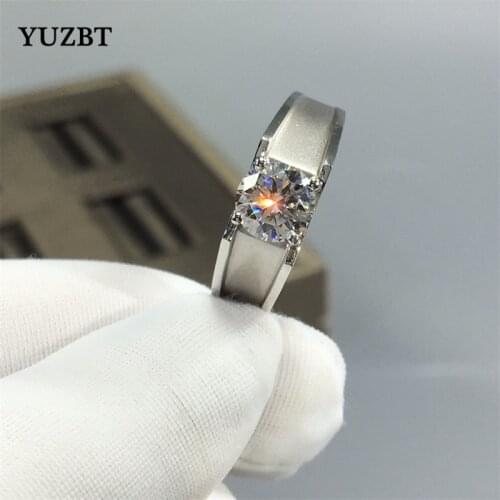 925 Silver Brilliant Cut Diamond Test Past 1 ct D Color Moissanite Wedding Ring Men 18K White Gold Plated Round Gemstone Rings