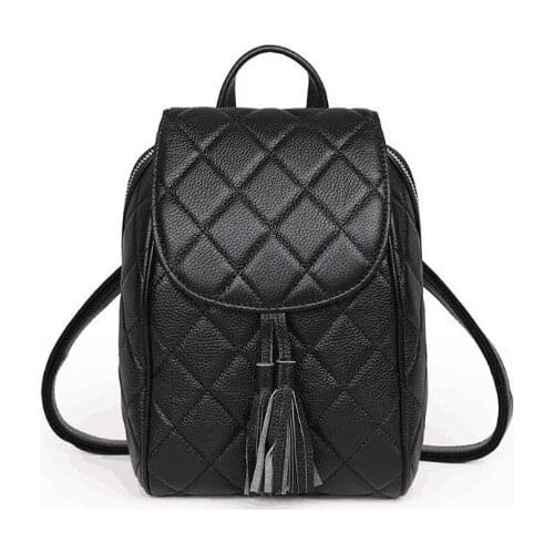 114 New Style Women Fashion Cow Skin Genuine Leather Plaid Backpack with Tasse