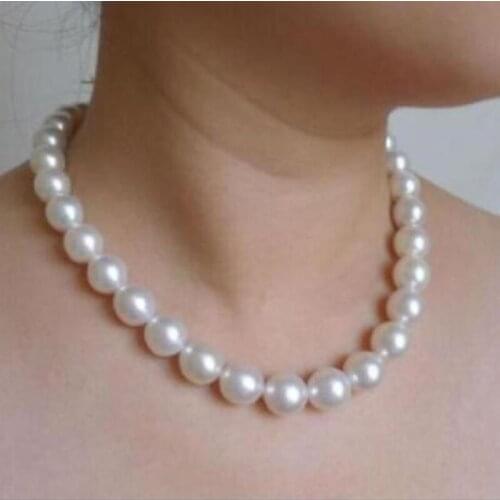 9-10MM freshwater GENUINE WHITE PEARL NECKLACE 925silver