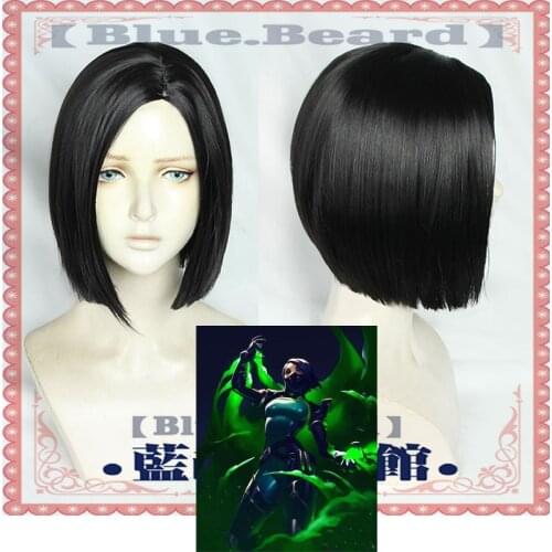 Game Valorant Viper Cosplay Wig Halloween Role Play Black Side Parting Styled Synthetic Hair+ Wig Cap