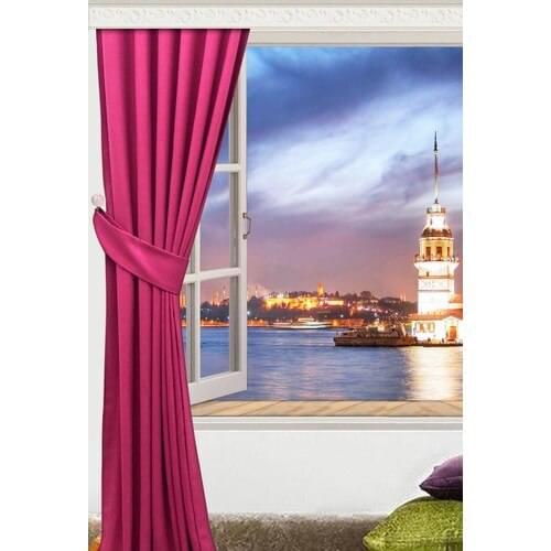 Nature Curtain Fabric Lace-Up Canvas Pleated Backdrop Curtain Fuchsia 90x260 cm