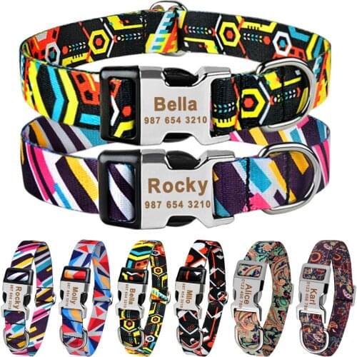 Engraved Regulable Colorfast Nylon Dog Collar Engraved Fancy Adjustable Custom Dog Collar Small Large Unisex Cat Pet Dog Collar