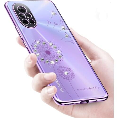 Luxury Plating Clear Phone Case For Huawei Nova 8 7 Pro SE 6 5 Honor 30S 30 Pro Dandelion Diamond Transparent TPU Cover Nova8Pro