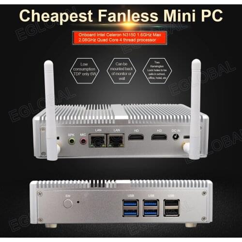 Cheapest Celeron N3150 Desktop Mini PC 2* Lan 2*HD Liniux Mini Computer WIFI 6*USB 2*Kensington Lock Wake-On-Lan Prtatil PC