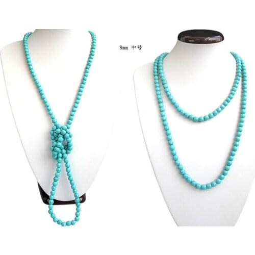 Wedding Woman Jewelry 8mm Round Ball stone Bead Long Necklace Handmade Charm 80cm-200cm